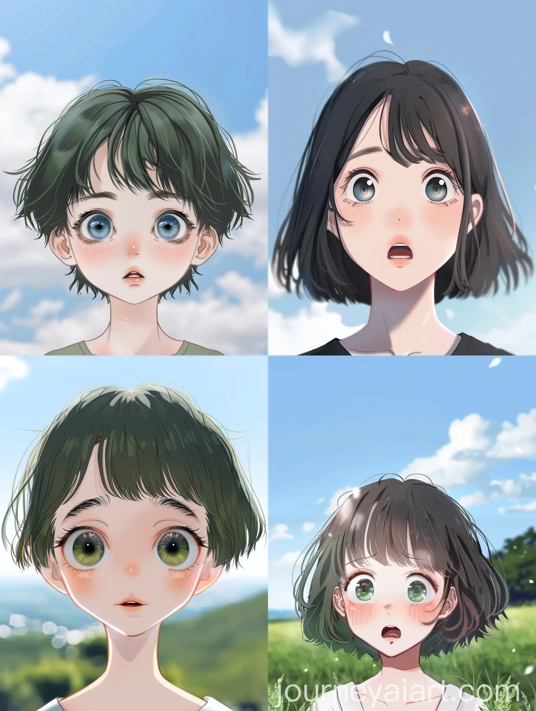Portrait-of-Astonished-Girl-with-Short-Green-Hair-and-Big-Blue-Eyes