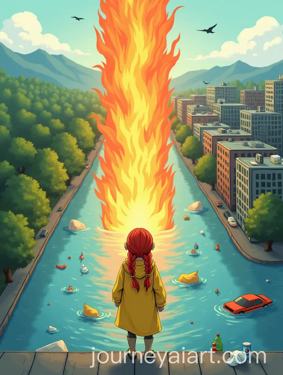 Girl-in-Yellow-RaincoatAI-Image-Expansion-Guide-Facing-Fire-and-PostApocalyptic-City-with-Flooded-Streets