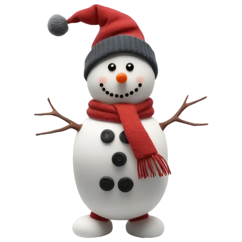 PNG-Snowman-with-Clear-Background-and-Red-Hat-AIGenerated-Image