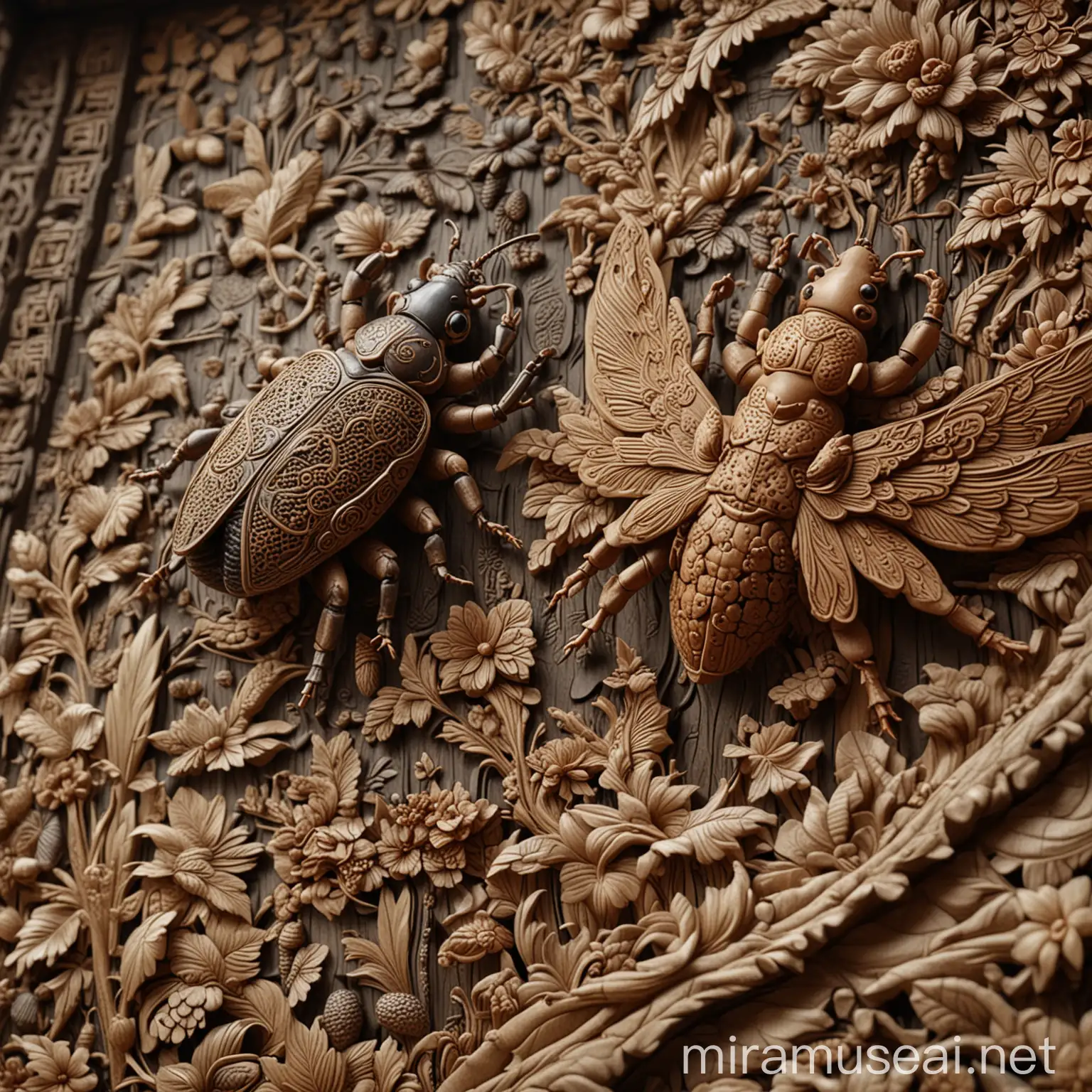 Mystical Beetle Art with Jepara Carvings in HyperRealistic 4K UHD