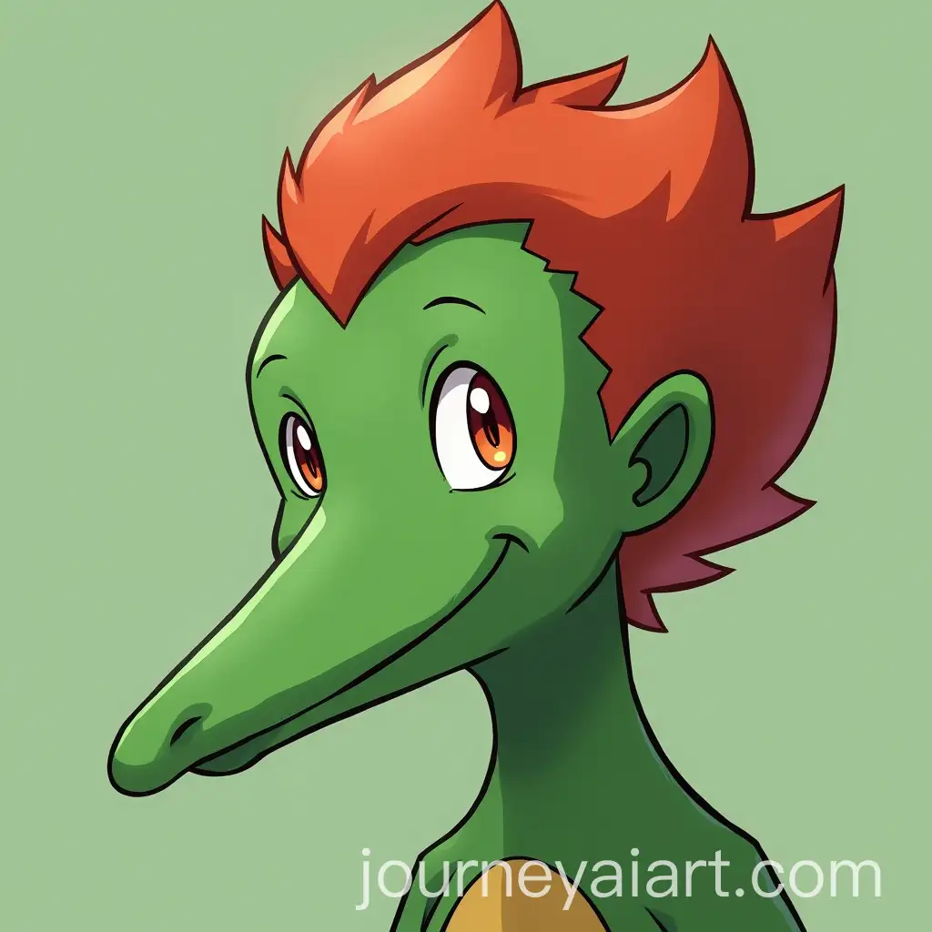Green-Pokmon-Character-with-RedHeaded-Human-Features-and-Long-Nose