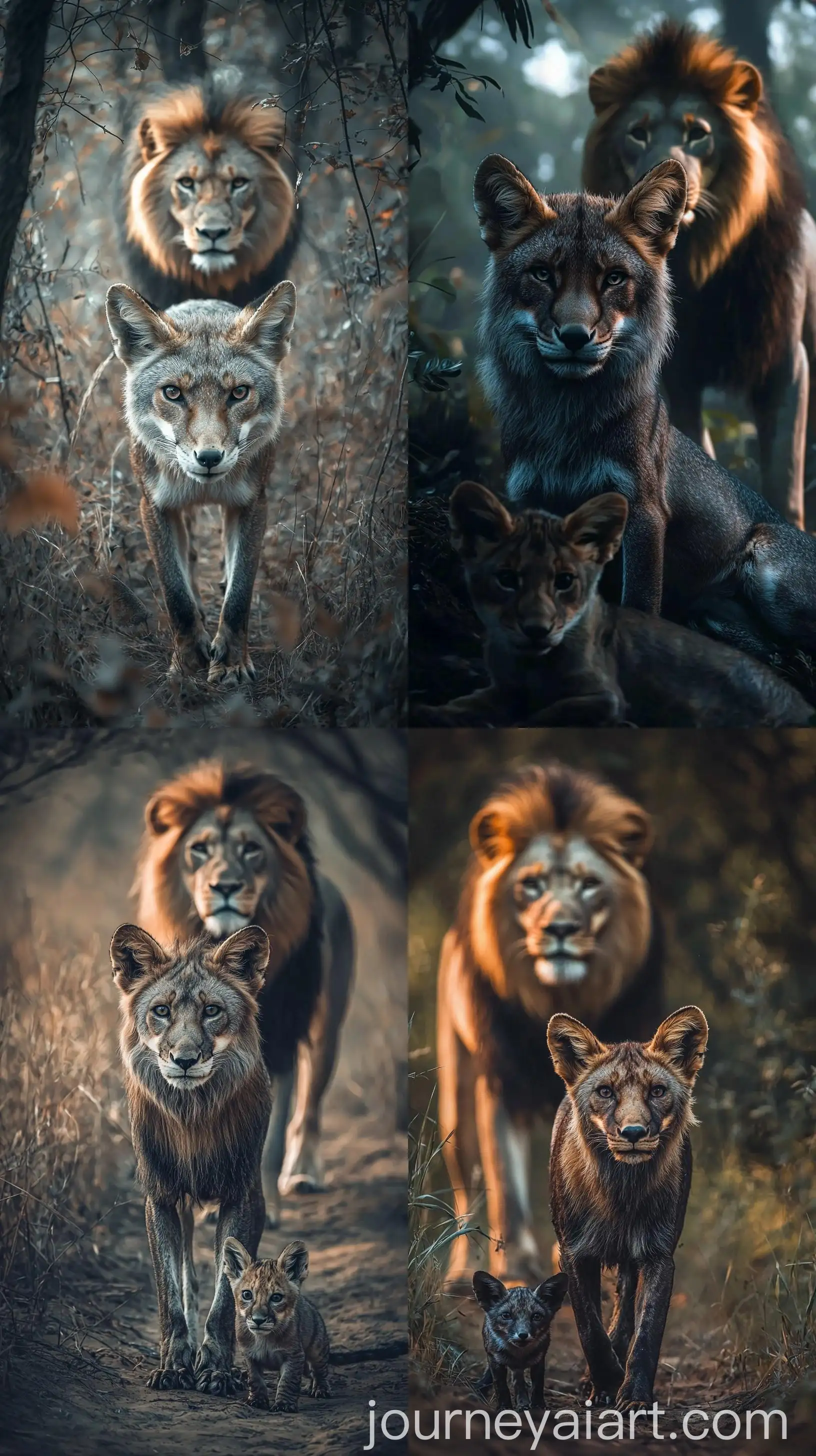 Realistic-Scene-of-a-Lion-Observing-a-Deceased-BatEared-Fox