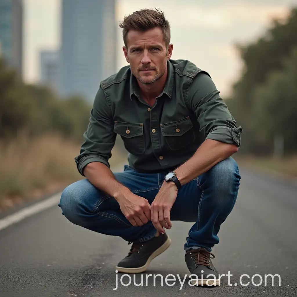 Australian-Man-Crouching-in-Jeans