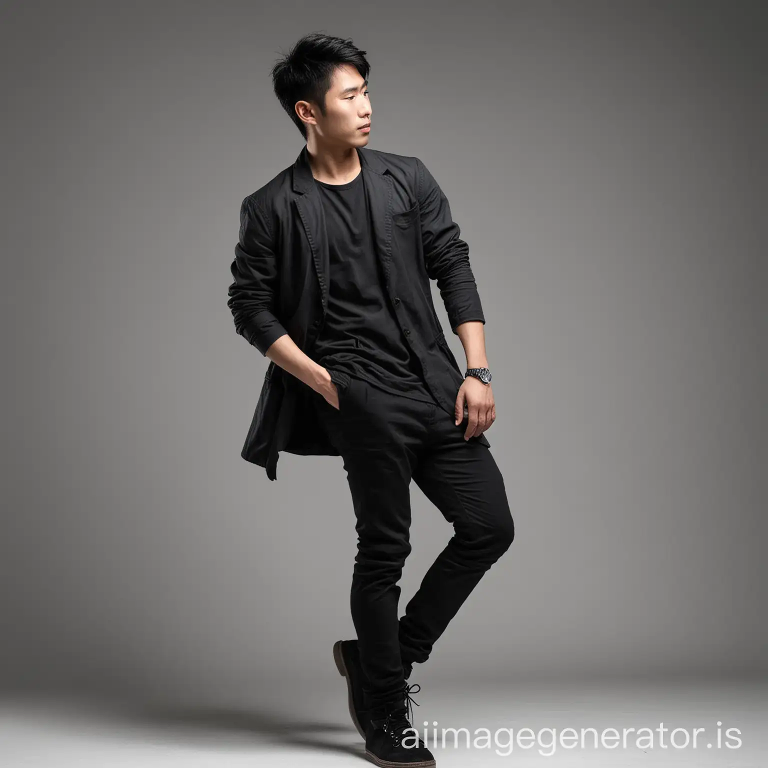 Asian-Male-Portrait-in-Dark-Clothing-with-Hand-Movement