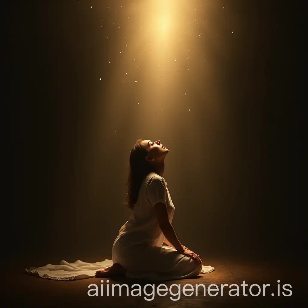 Woman-Kneeling-in-Golden-Light-with-Emotional-Expression