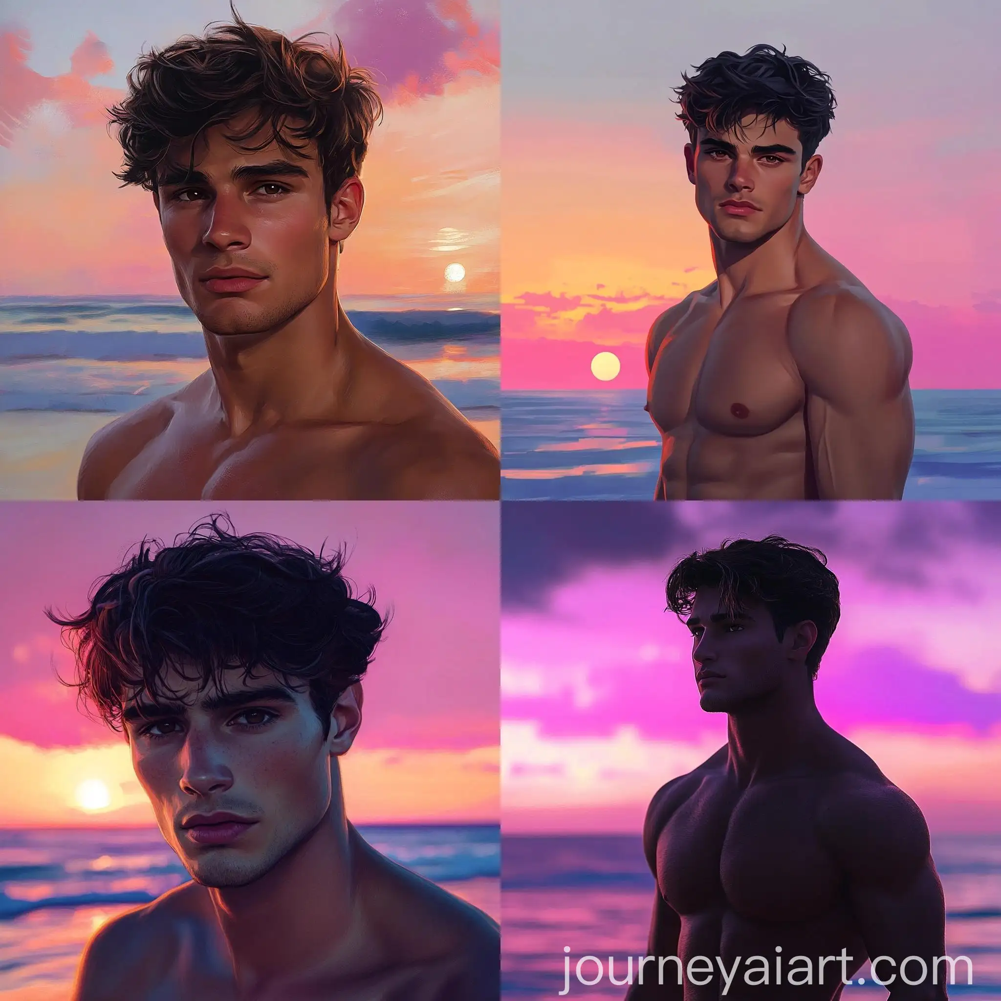 Young-Man-at-Sunset-Beach-with-Lean-Muscular-Build