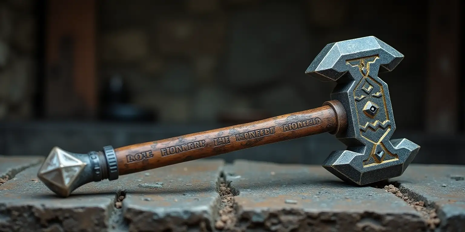 Dwarven War Hammer with Ironwood Shaft and White Stone Pommel