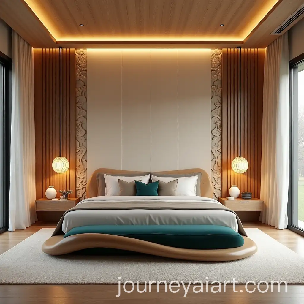 Modern-Minimalist-Bedroom-with-Sculptural-Bed-and-Warm-Earthy-Tones