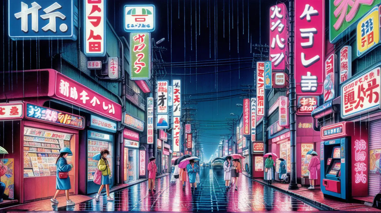 Moody Tokyo Street Scene at Night 80s90s Neon Glow