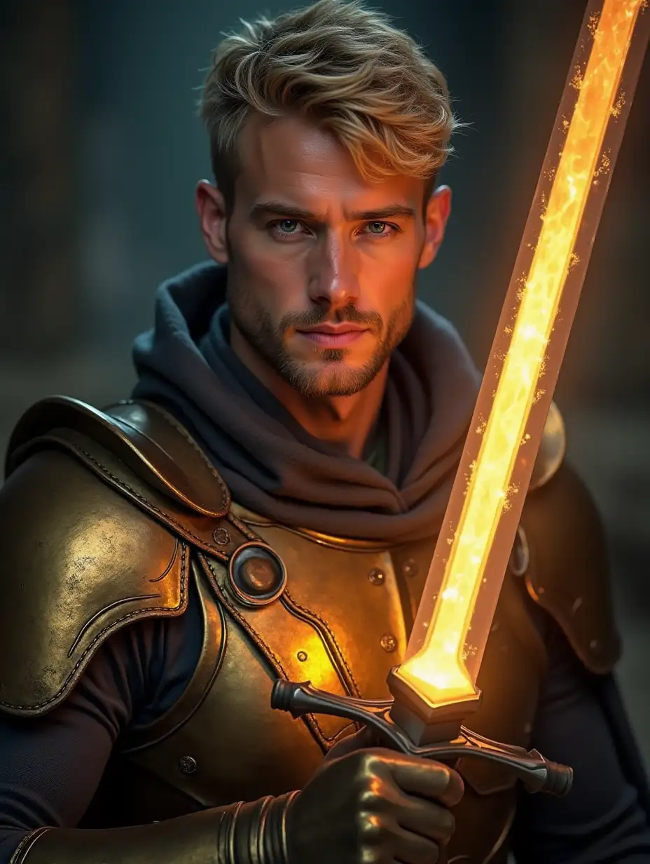 Handsome-Warrior-in-Gold-Armor-Holding-Glowing-Sword