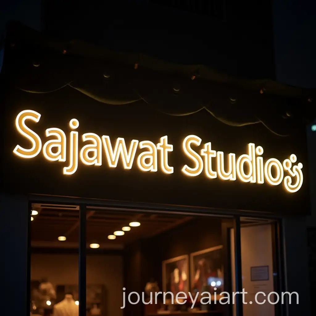Premium-LED-Signage-for-Sajawat-Studioo-with-Glowing-Lights-in-Night-City-Setting