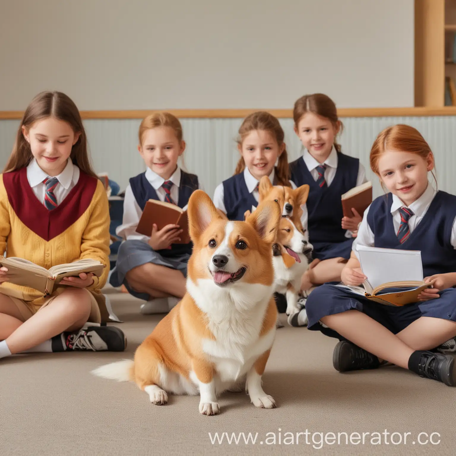 Children-Studying-English-with-Corgi-at-School