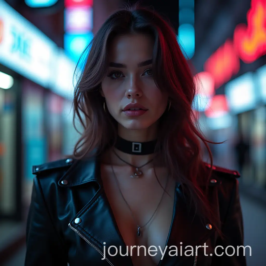 Beautiful-Woman-in-Cyberpunk-Outfit-with-Cinematic-Lighting-and-Blurred-Background