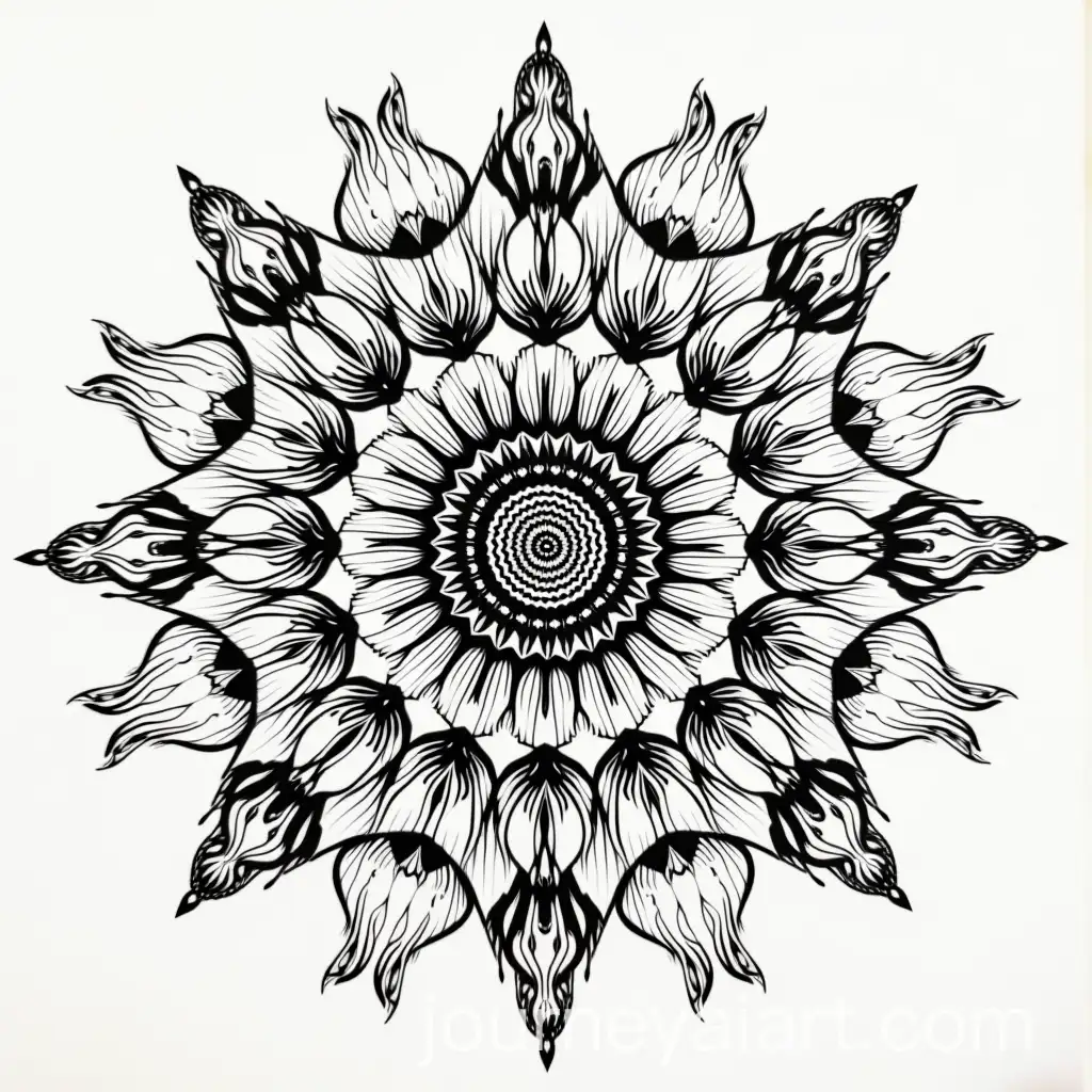 Tribal-Geometric-Mandala-Inspired-by-Sunflowers-in-Etching-Style