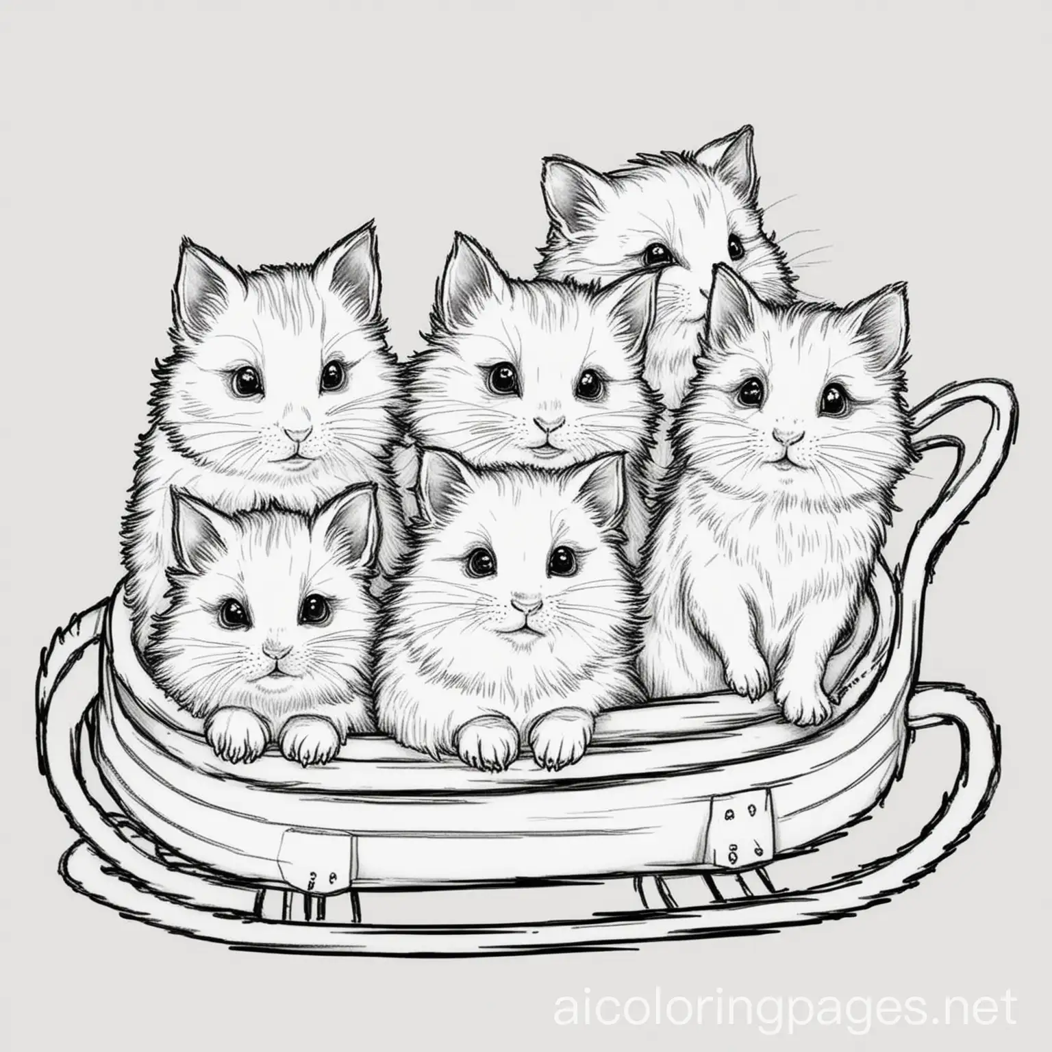 Coloring-Page-Sled-of-Kittens-and-Guinea-Pigs-for-Kids