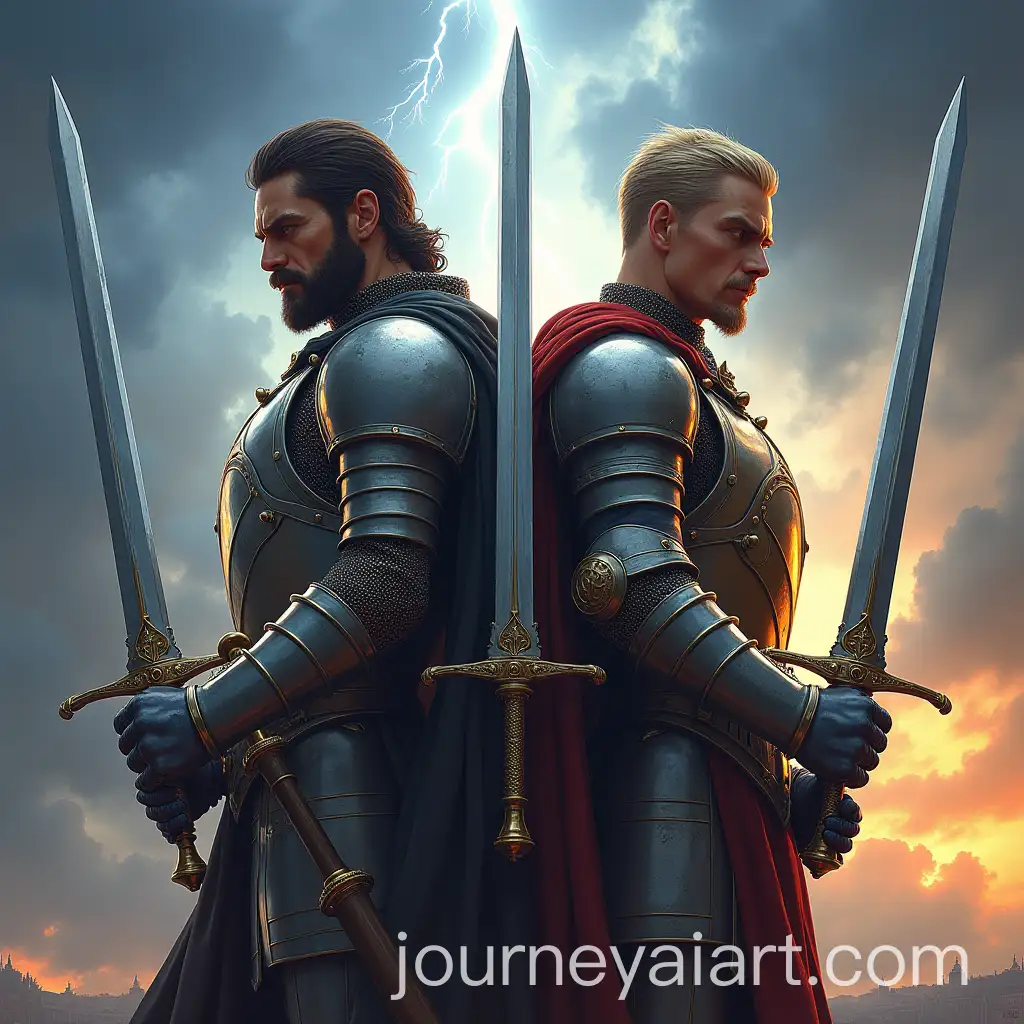 Majestic-Knights-Sharpening-Swords-in-Stormy-Sky