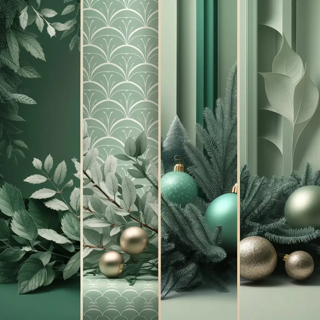 Four Evenly Sectioned Elegant Retro Serene Green Holiday Designs