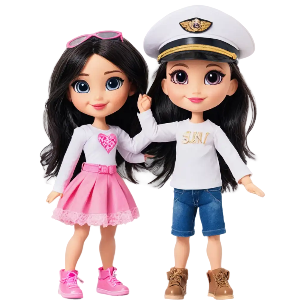 Bratz-Style-Dolls-Hugging-on-a-Beach-PNG-Image-with-Boy-in-Military-Uniform-and-Girl-in-Pink-Jeans-White-TShirt