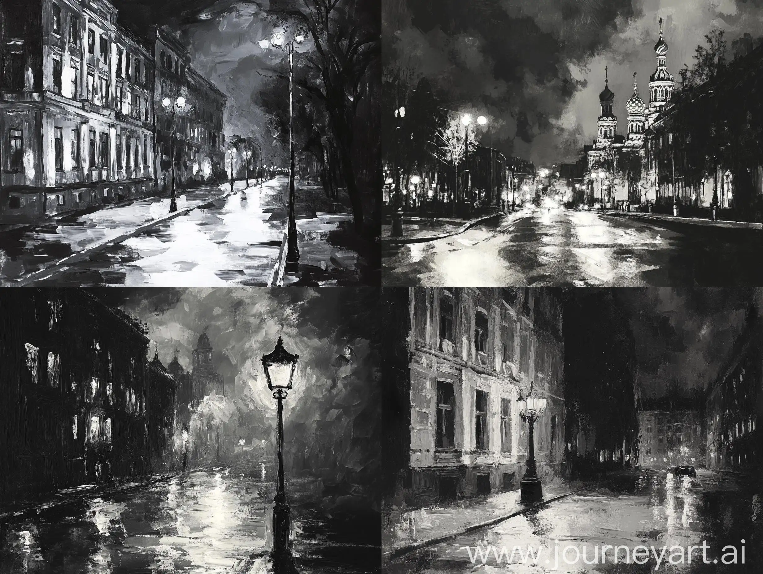 Melancholic-Night-Scene-of-Saint-Petersburg-in-Brush-Painting-Style