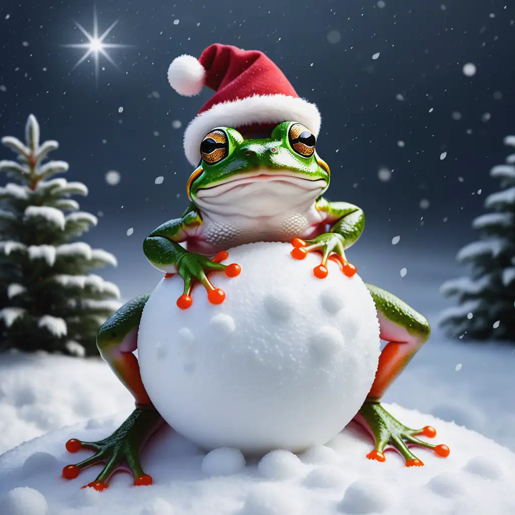 Fantasy Frog on Snowman During Christmas