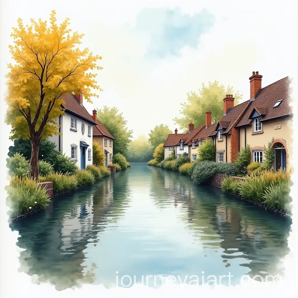 Colorful-Sketch-of-an-English-Village-Under-Flood