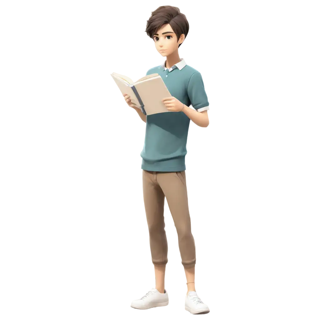 Cartoon-PNG-Image-of-a-Man-in-Casual-Dress-Reading-a-Book-for-Creative-Use