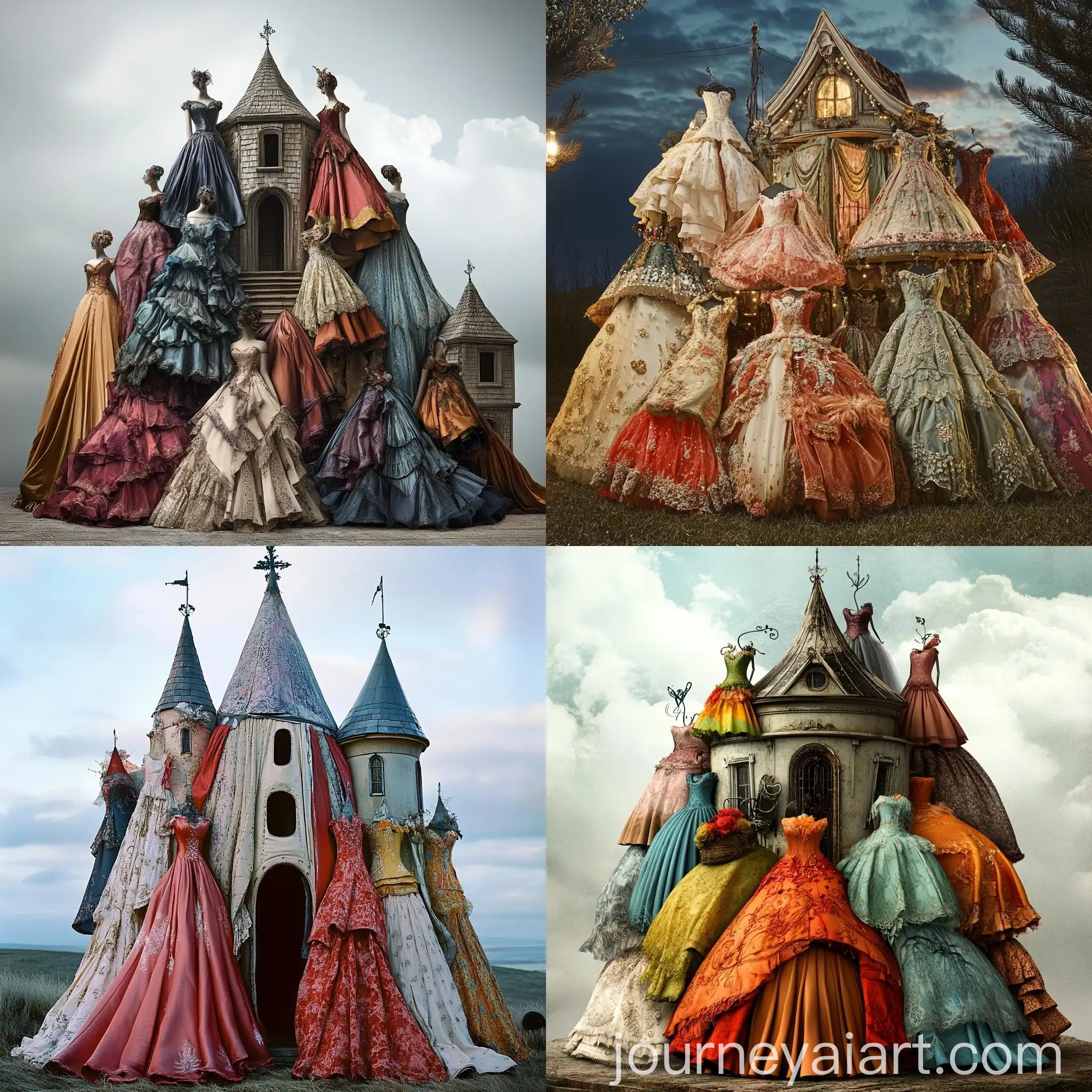 Fantastical-Dresses-Forming-a-Whimsical-Shelter