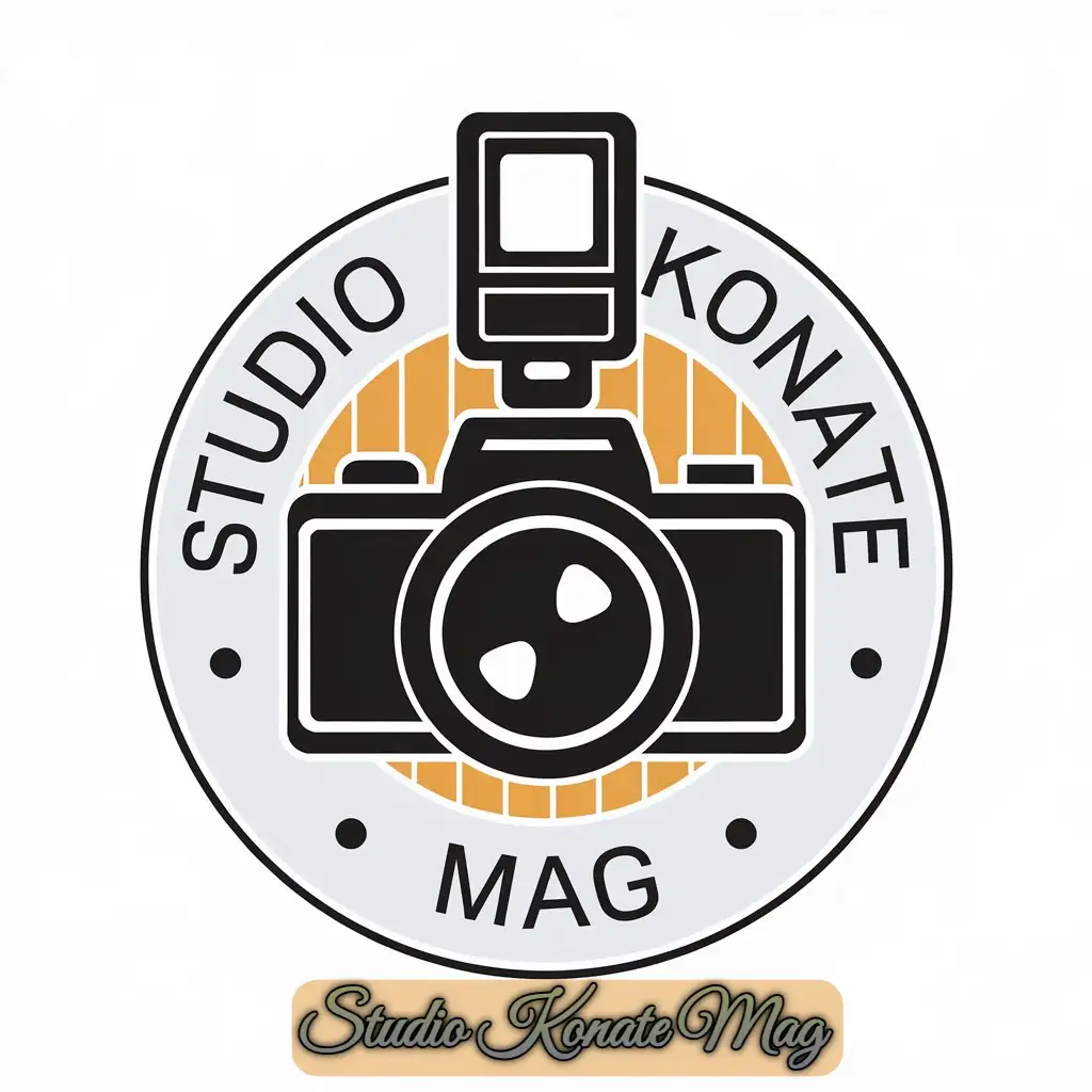 a vector logo design,with the text "Studio Konate MAG", main symbol:Camera equipment,complex,be used in Photographie industry,clear background