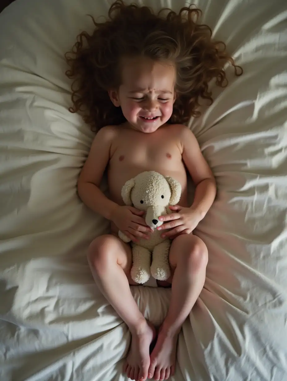 Crying-French-Girl-Holding-Stuffed-Animal-on-Bed