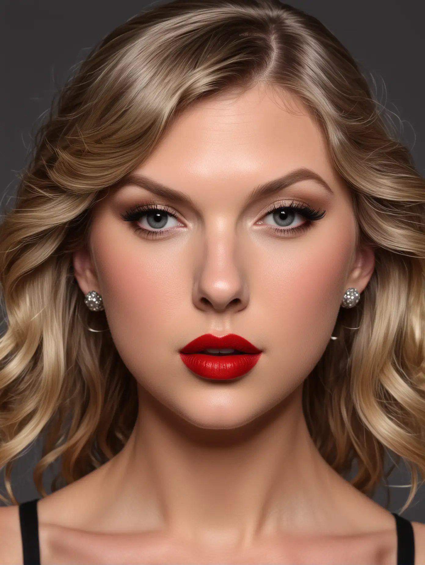 1930s-Style-Portrait-of-Taylor-Swift-with-Bold-Red-Lips-and-Black-Dot