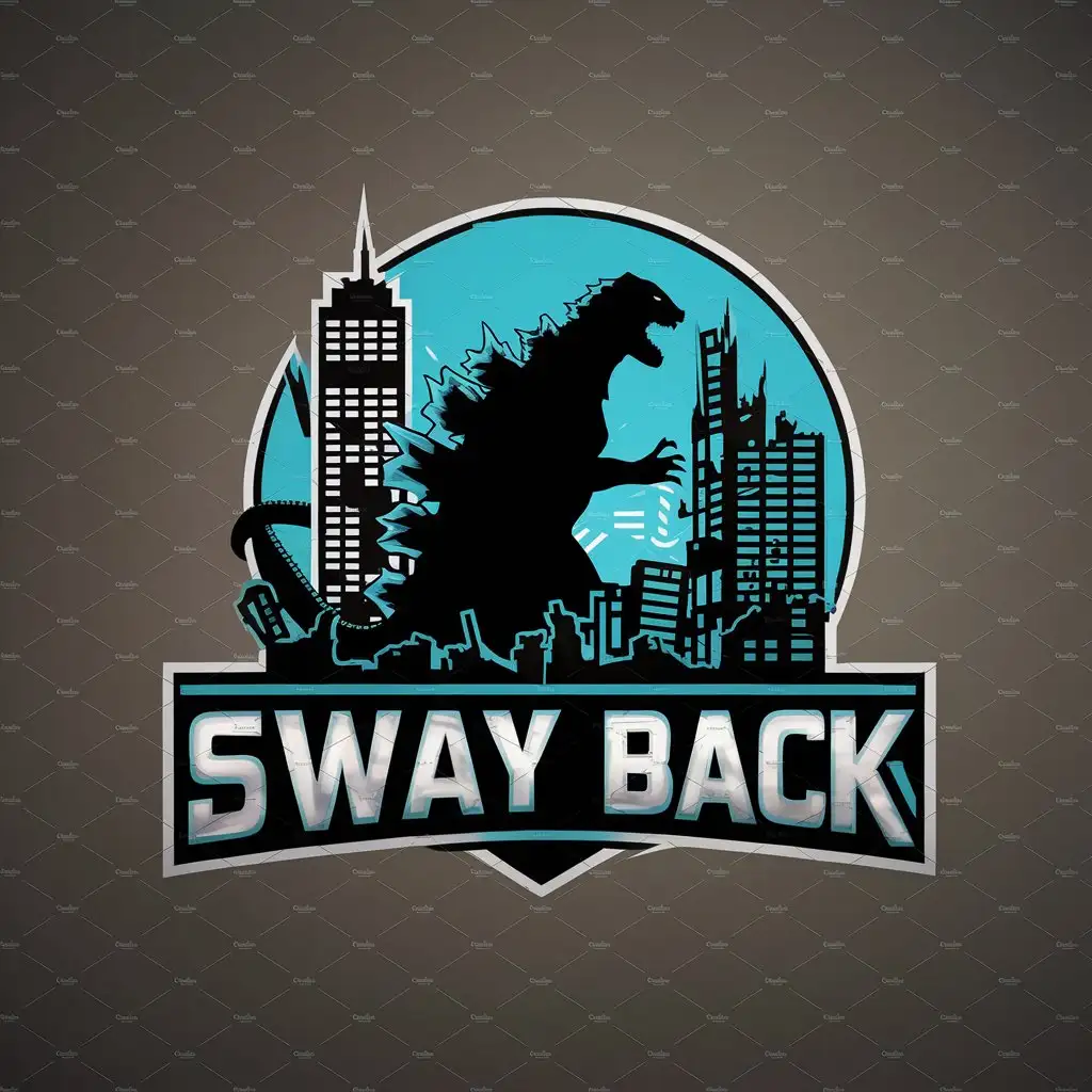 LOGO-Design-for-Sway-Back-Godzilla-Amidst-Ruined-Cityscape-with-Industrial-Theme