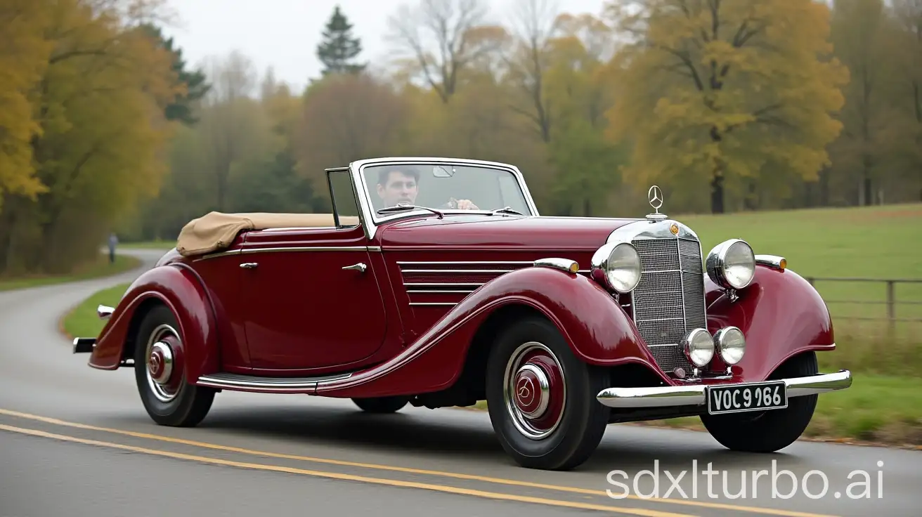 1938-MercedesBenz-W-150-Typ-770-Groer-Mercedes-Open-Cabriolet-in-Wine-Red-on-the-Road