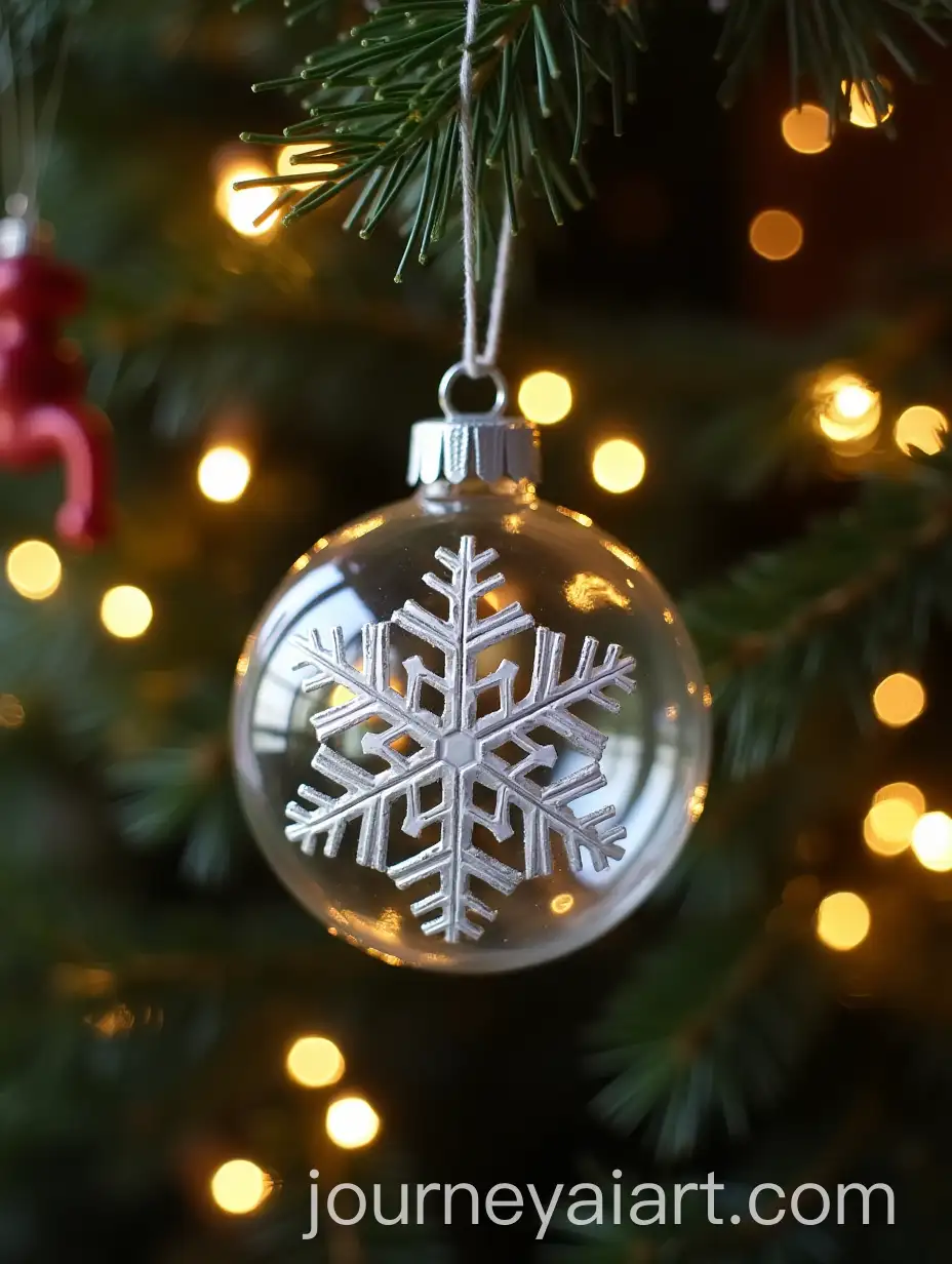Clear-Glass-Christmas-Ornament-with-Snowflake-Design-Against-Holiday-Lights