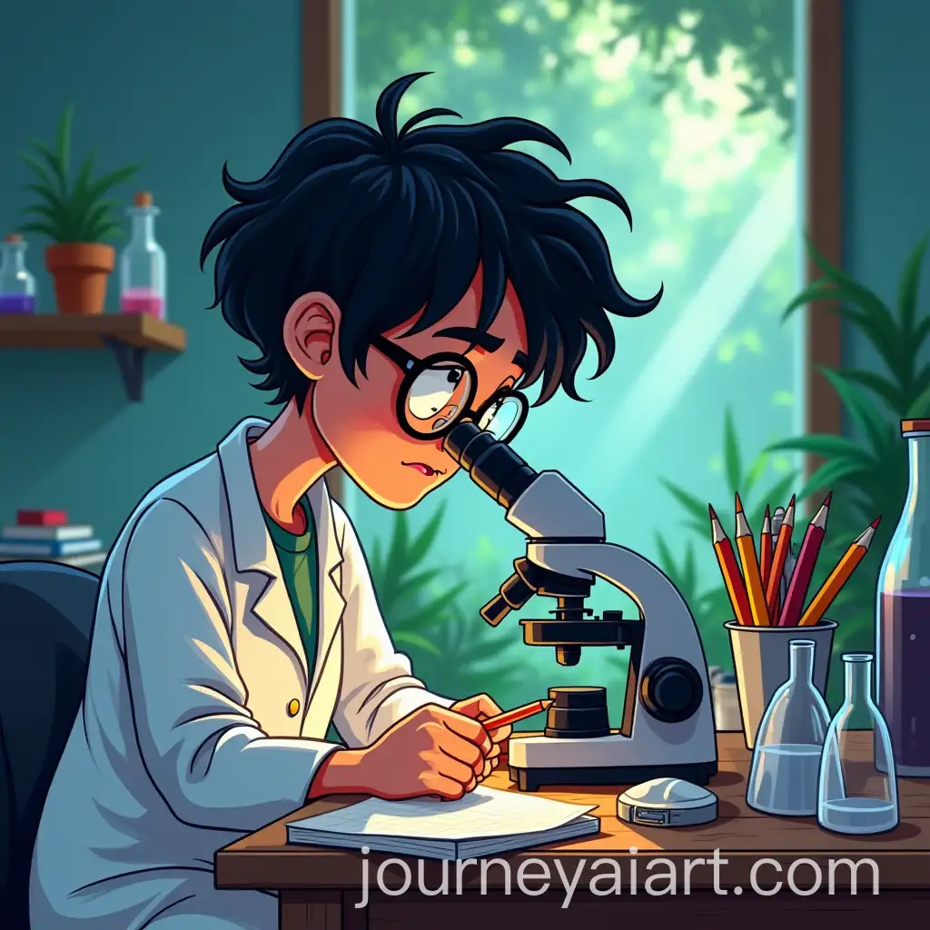 Scientist-in-Laboratory-Observing-ThroughAI-Image-Prompt-Expansion-Microscope-with-Rainforest-View