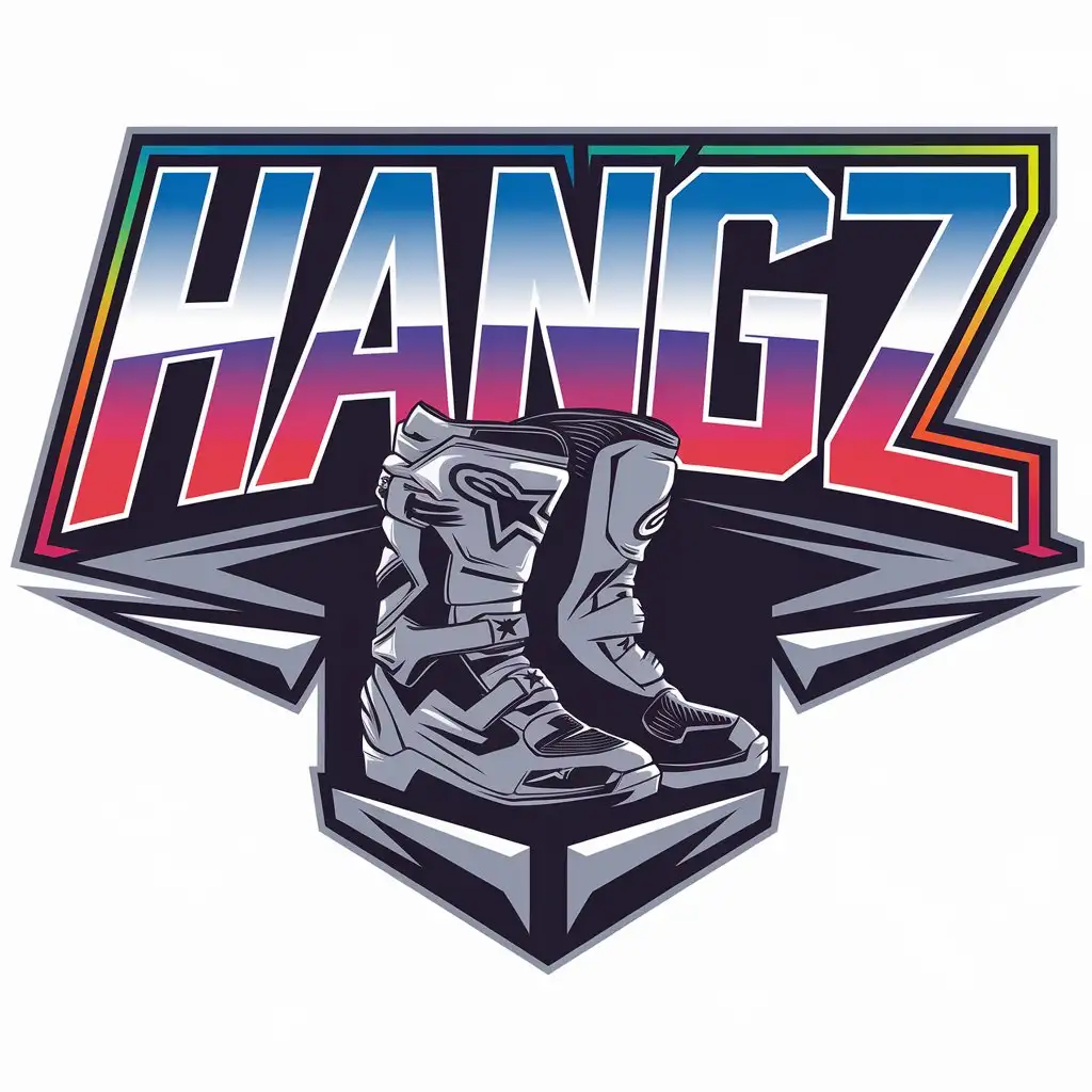 LOGO Design for HANGZ Bold Gradient Motorsports Font with Motocross Boots Theme