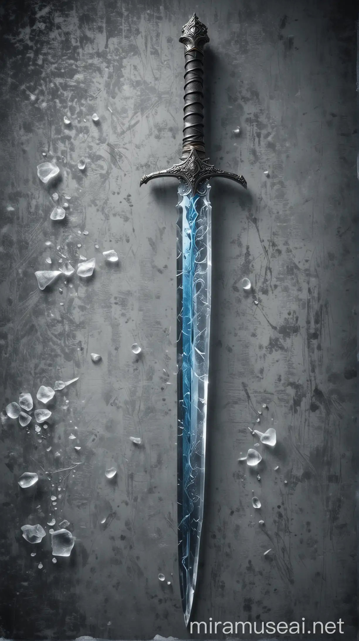 Hyperrealistic Ice Blade Sword Shimmering and Cold to the Touch