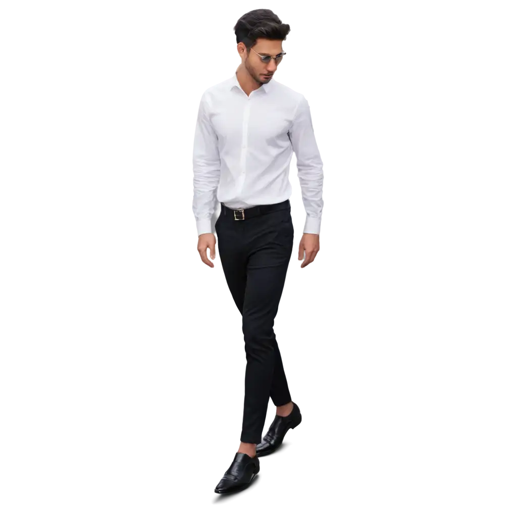 Young-Man-in-Plain-White-Shirt-and-Black-Trousers-PNG-Image-Classic-Elegance-in-Everyday-Attire