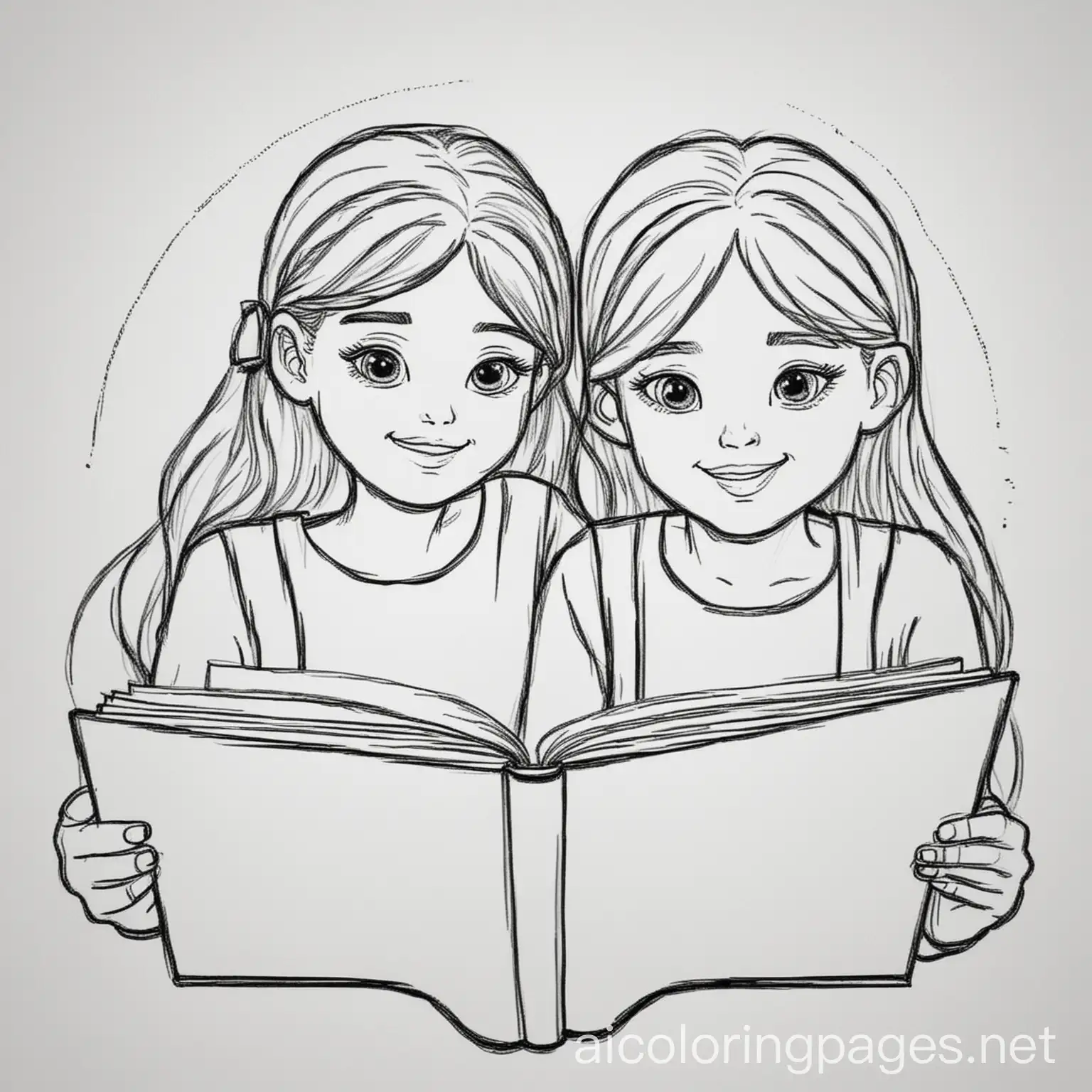 Two-Girls-Enjoying-Storytime-Together-in-a-Coloring-Page