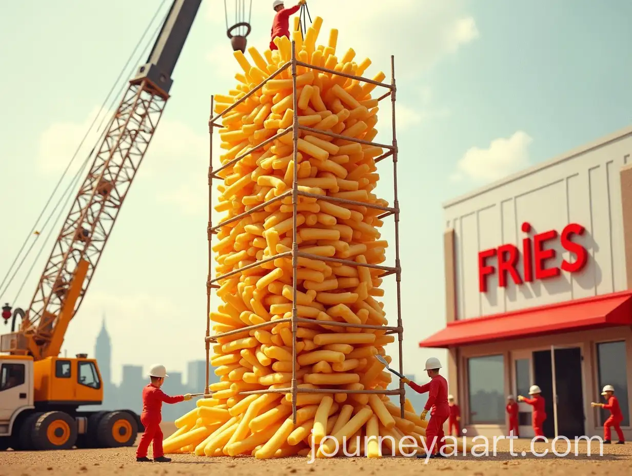 Construction-of-Giant-French-Fries-Skyscraper-with-Ketchup-Delivery
