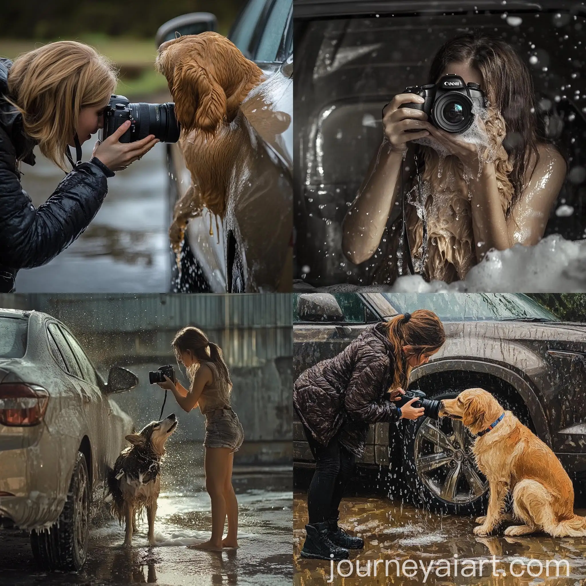 Dog-Photographing-Girl-Washing-Car