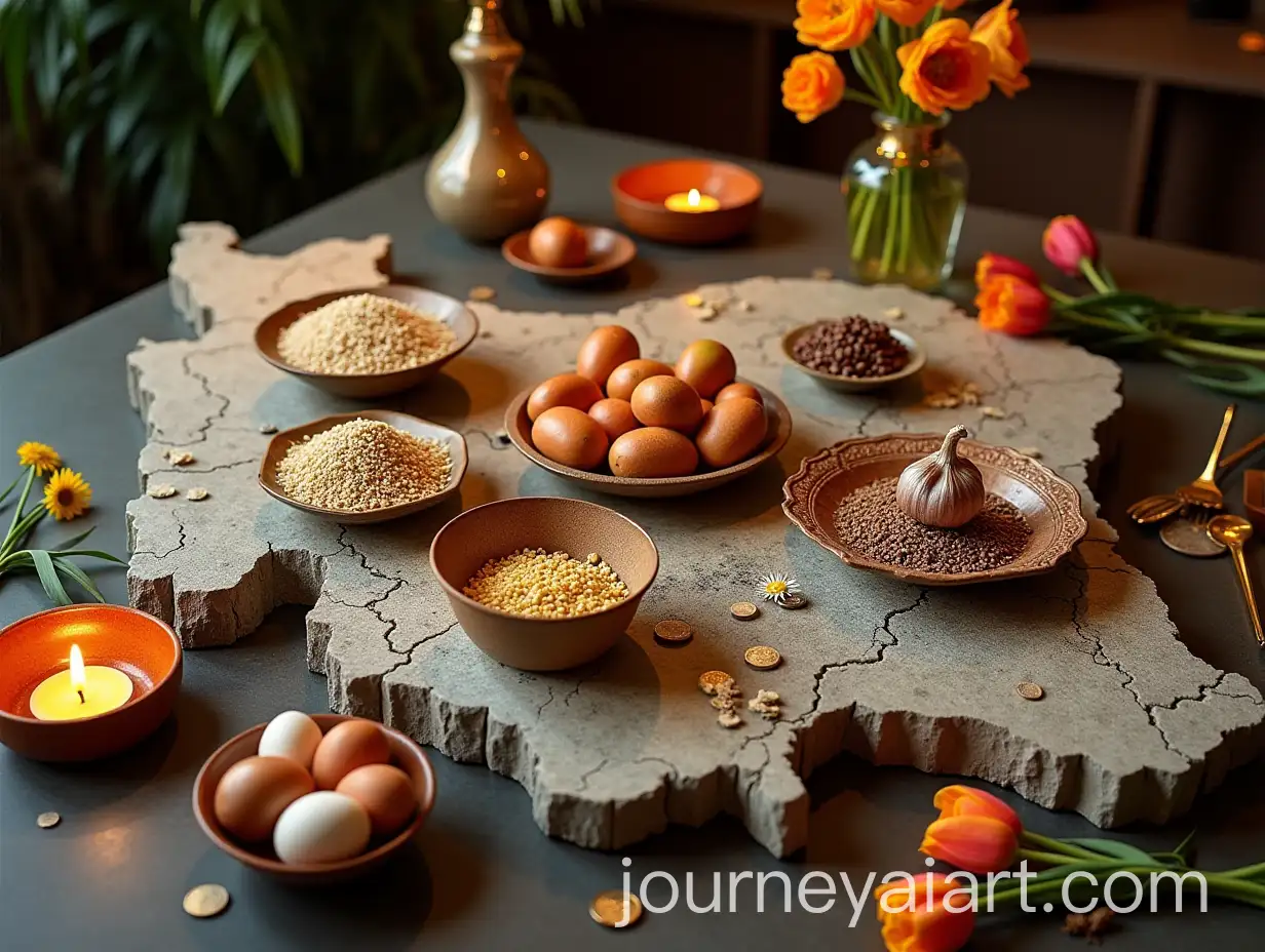 Nowruz-HaftSeen-Table-Display-on-IranShaped-Stone-Table-with-Symbolic-Items