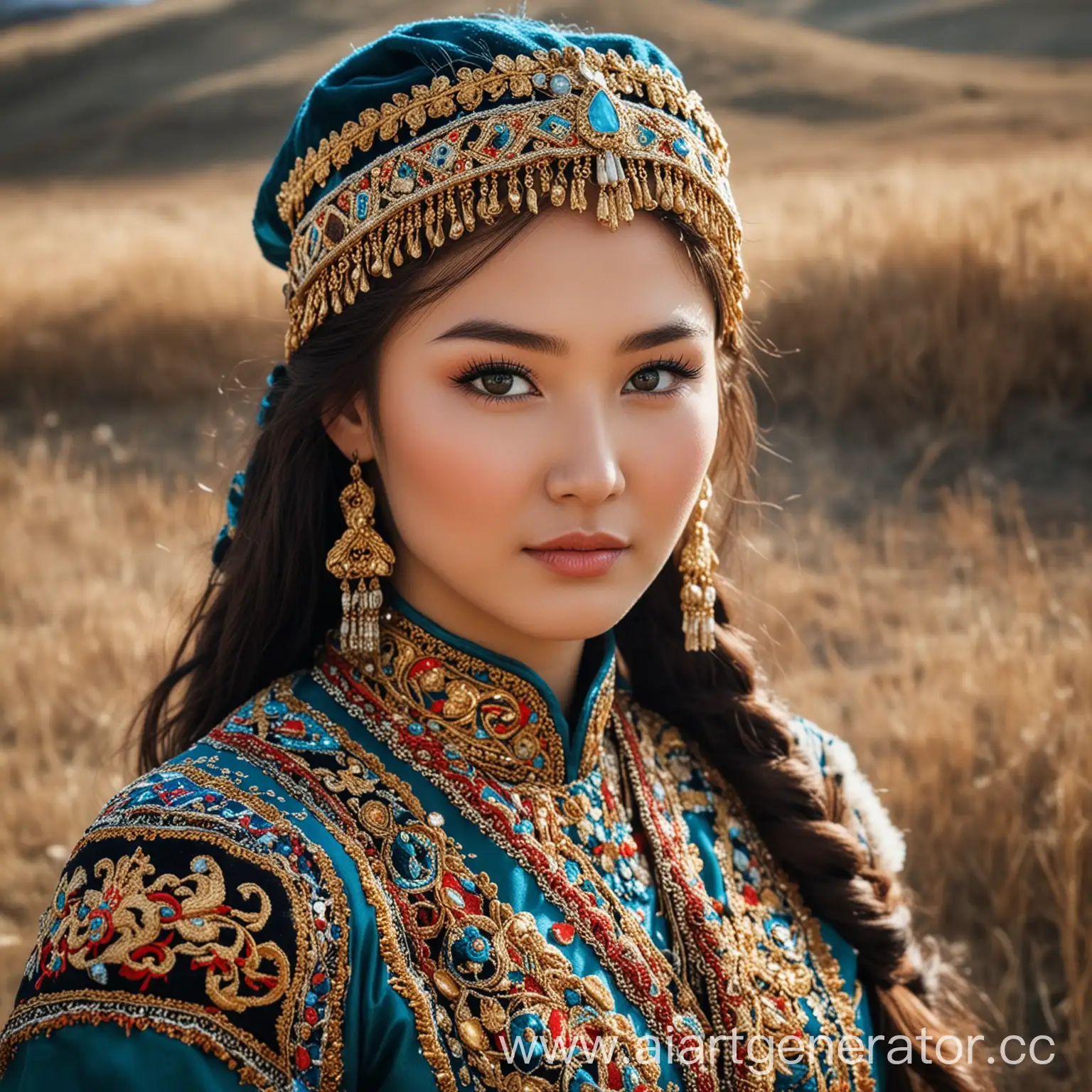 Elegant-Kazakh-Girl-in-Traditional-Attire