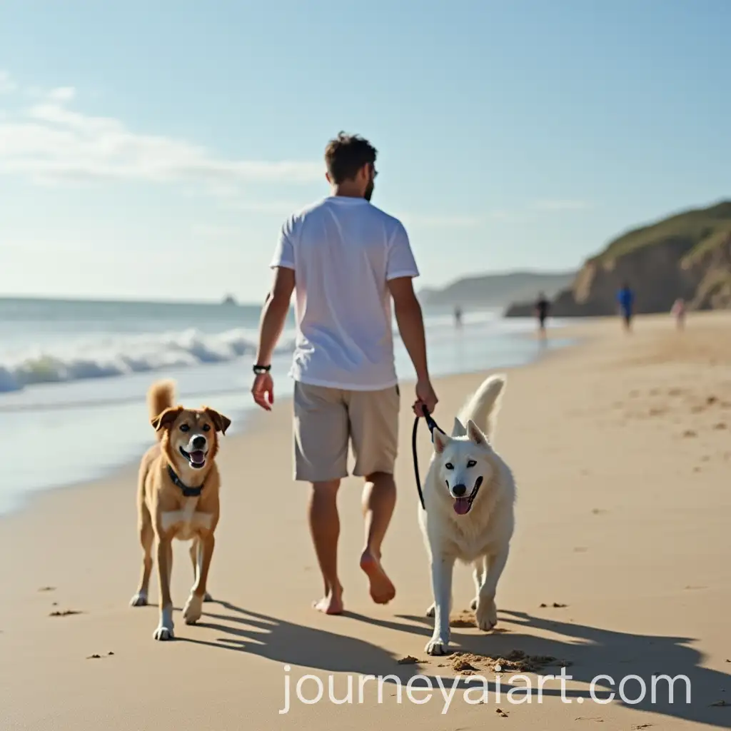 Man-Walking-Dog-on-Beach