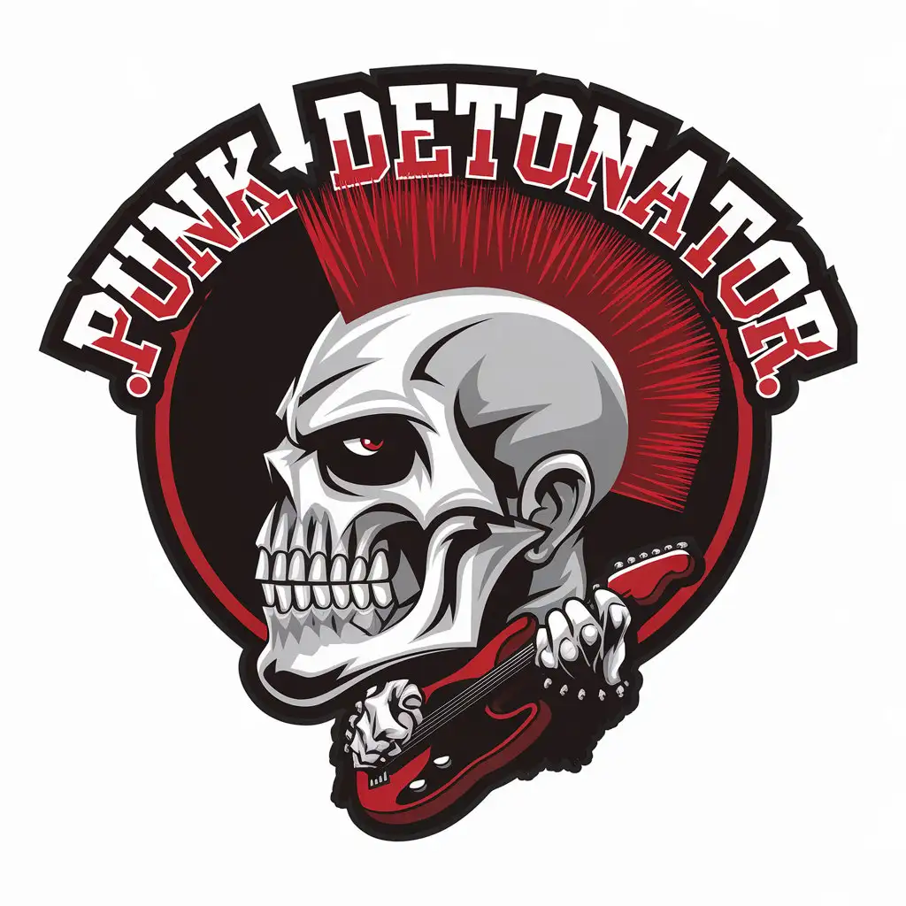 Logo Design For Punk Detonator Red Head with Skull Mask Profile View