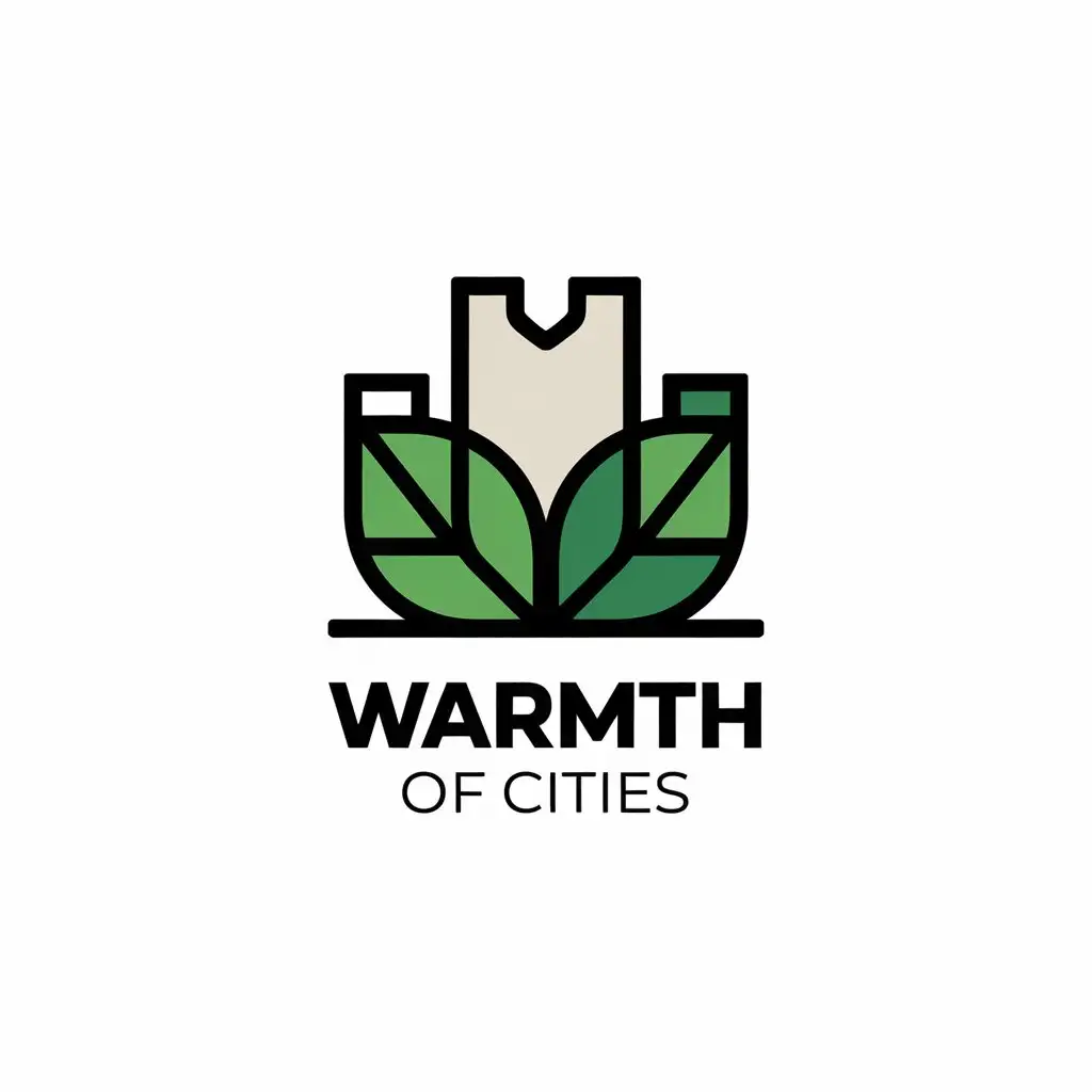 a vector logo design,with the text "Warmth of cities", main symbol:Eco-friendly upper and cotton clothing,Moderate,clear background