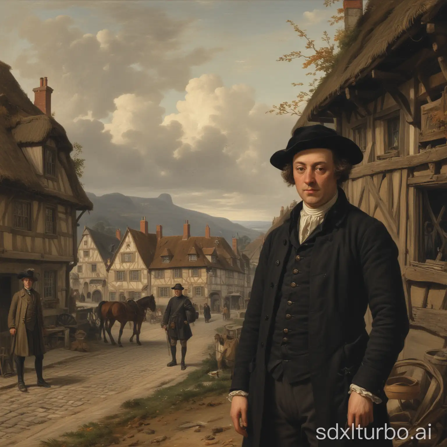 A man. In the background, the inn „Stoffel“ should be clearly visible