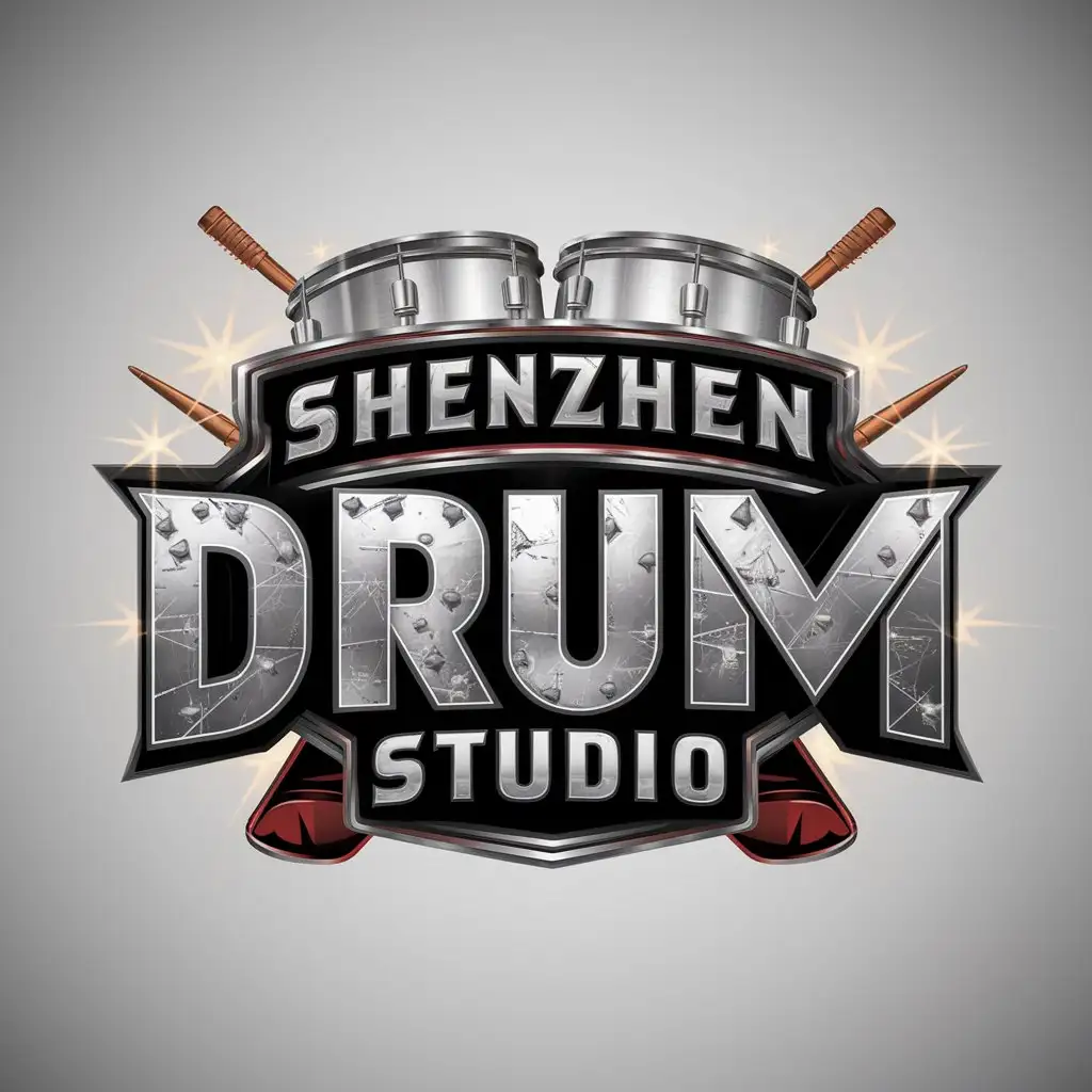 LOGO-Design-for-Shenzhen-Drum-Studio-3D-Metal-Drum-Set-with-Lighting-Effects-and-Rock-Music-Theme