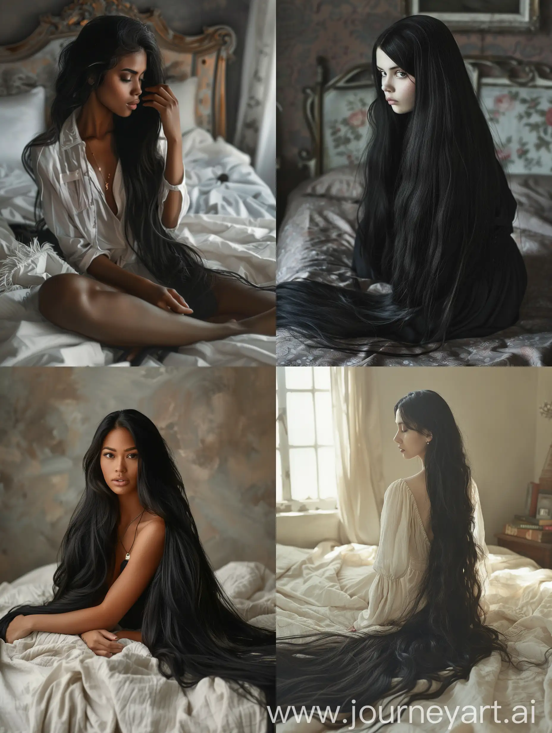 Beautiful-Girl-with-Long-Black-Hair-Sitting-on-Bed