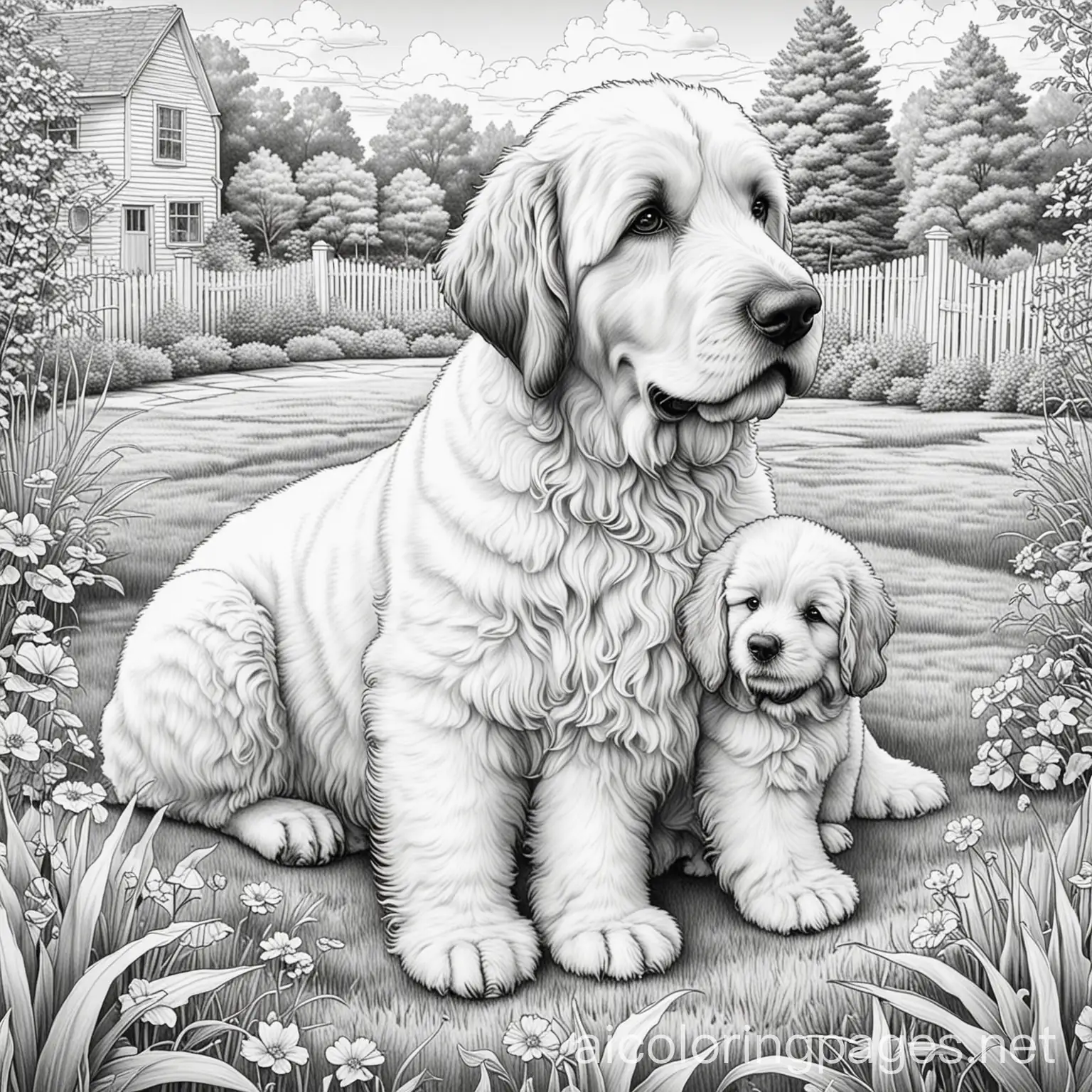 Momma-and-Baby-Fluffy-Saint-Berdoodles-Coloring-Page