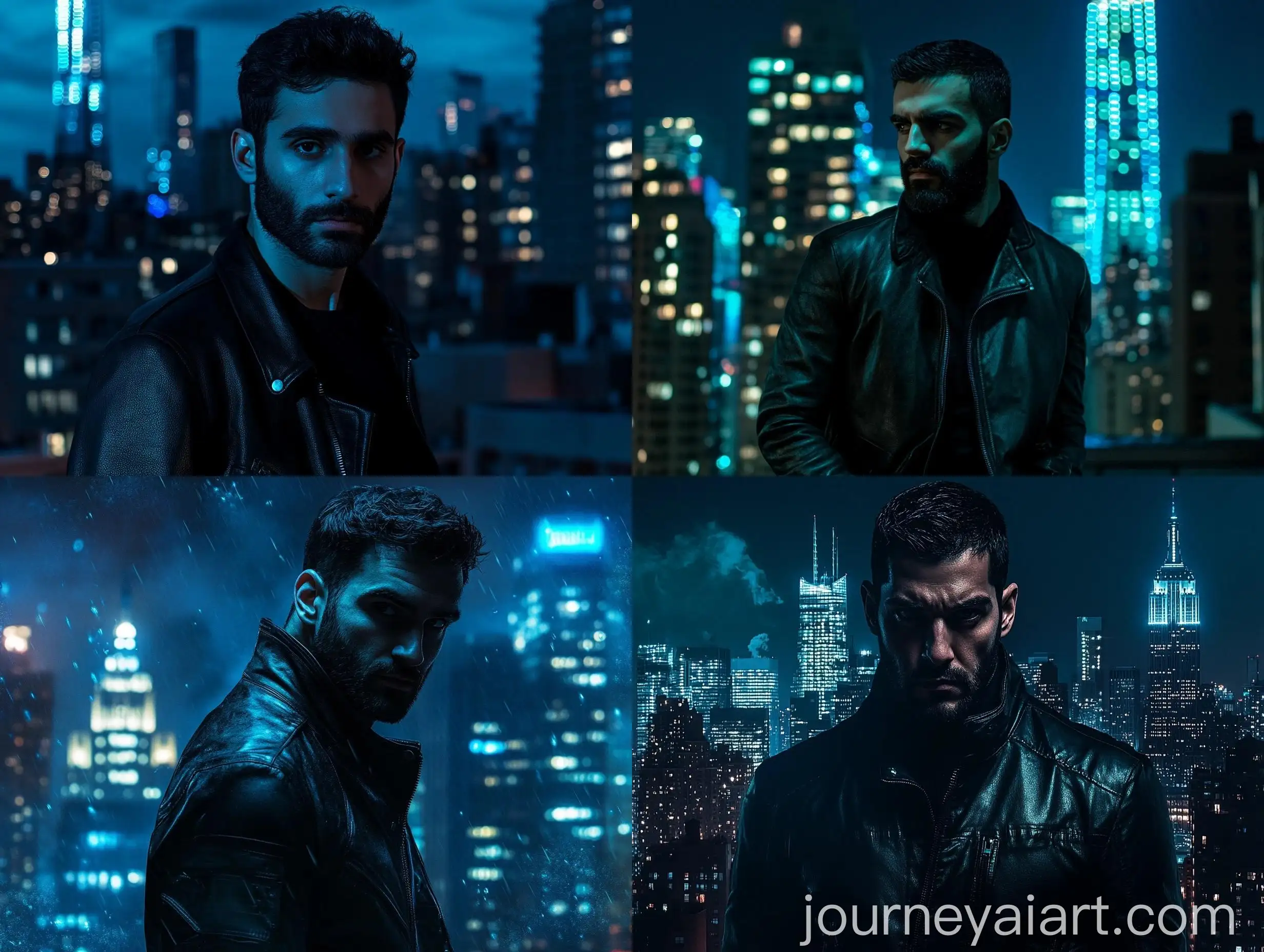 Night-Cityscape-Portrait-of-a-Young-Man-in-Black-Leather